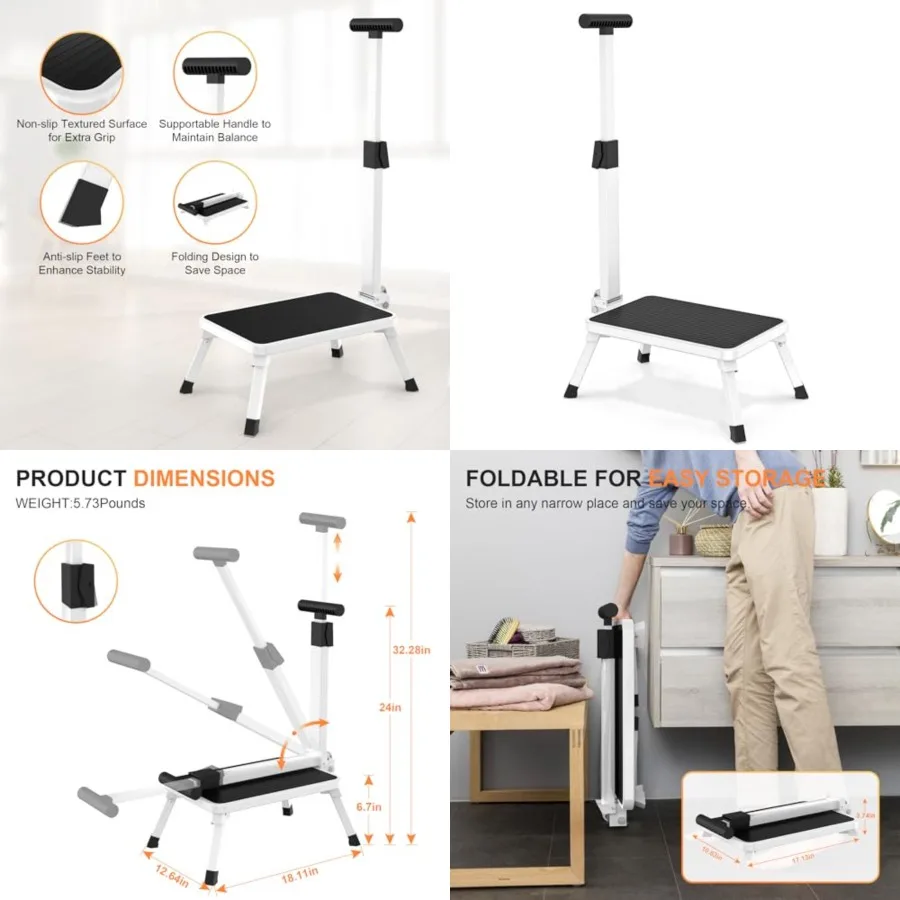 Step Stools for Adults, Foldable Step Stool with Handle for Elderly Seniors Stepping Stool with Non-Slip Step Platform Metal St
Step Stools for Adults, Foldable Step Stool with Handle for Elderly Seniors Stepping Stool with Non-Slip Step Platform Metal St