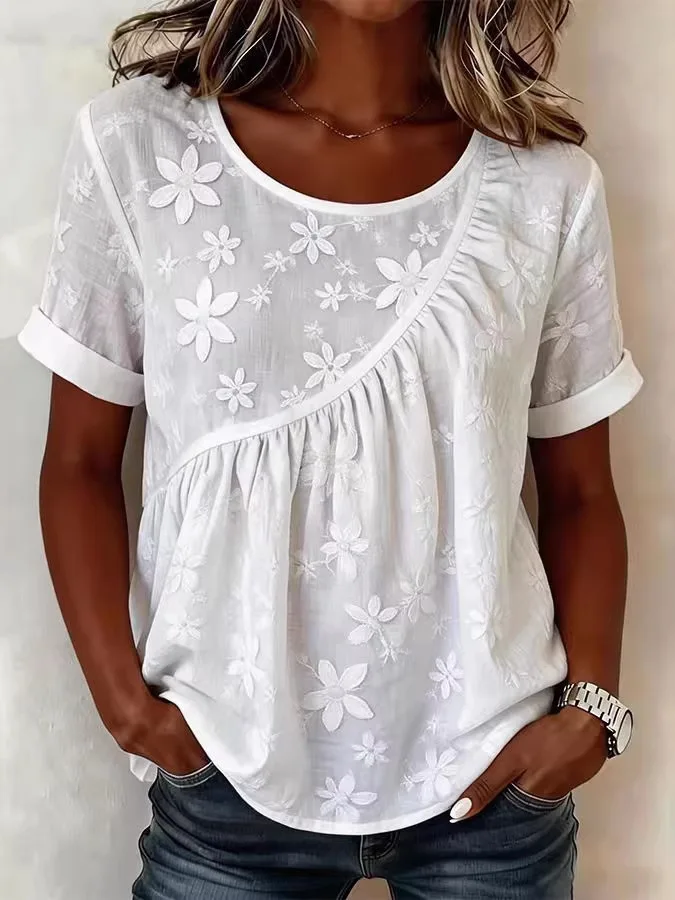 Women's Casual round Neck Short Sleeve Shirt Comfortable Breathable Polyester Fiber Short Sleeve Top for Business Commuting
Women's Casual round Neck Short Sleeve Shirt Comfortable Breathable Polyester Fiber Short Sleeve Top for Business Commuting