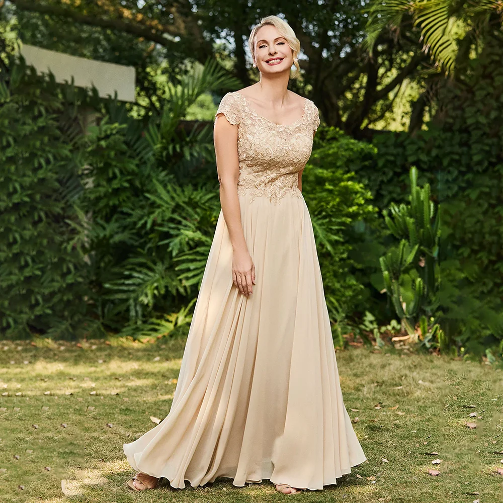 Gold Lace Mother of the Wedding Dress Cap Sleeve A Line Chiffon Applique Scoop Neck robe mère de la mariée 2026 Customized
Gold Lace Mother of the Wedding Dress Cap Sleeve A Line Chiffon Applique Scoop Neck robe mère de la mariée 2026 Customized