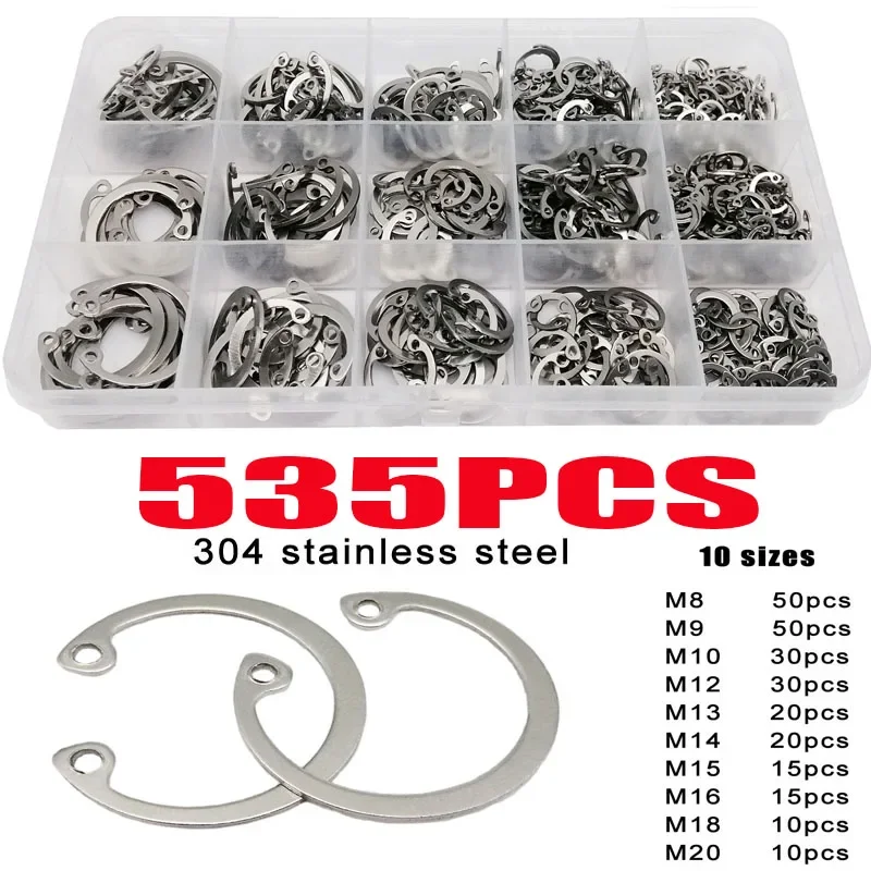 535Pcs C-clip Washer M8-M20 Internal External Retaining Circlips Retaining Ring Stainless Steel Clip Snap Ring Washer Assortment
535Pcs C-clip Washer M8-M20 Internal External Retaining Circlips Retaining Ring Stainless Steel Clip Snap Ring Washer Assortment