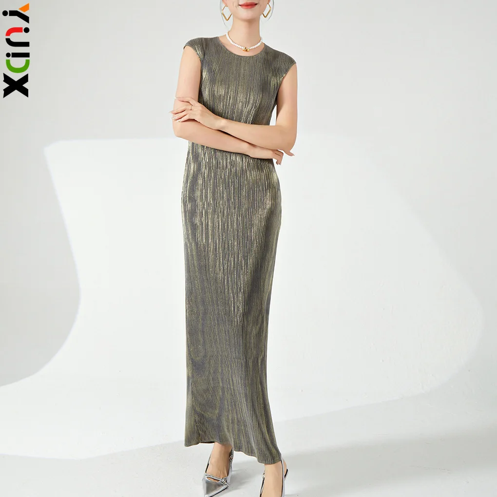 Pleated French Dress Round Neck Sleeveless High Quality Evening Party Dresses Temperament Fashion Peplum Long 2024 Summer New
Pleated French Dress Round Neck Sleeveless High Quality Evening Party Dresses Temperament Fashion Peplum Long 2024 Summer New