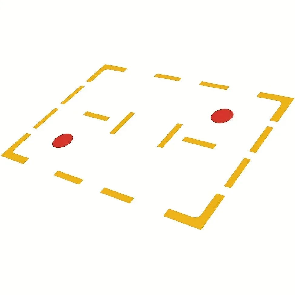 Tennis court marking set (4 right angles, 12 straight lines, 2 circles) for temporary boundary line marking on standard courts
Tennis court marking set (4 right angles, 12 straight lines, 2 circles) for temporary boundary line marking on standard courts