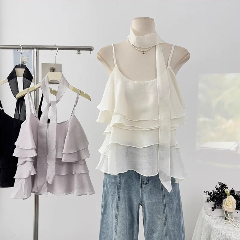 Многослойный жилет с рюшами для женщин, лето 2022, пикантный тонкий шикарный топ для девочек, корейский милый однотонный жилет без рукавов, Ropa Mujer
Многослойный жилет с рюшами для женщин, лето 2022, пикантный тонкий шикарный топ для девочек, корейский милый однотонный жилет без рукавов, Ropa Mujer