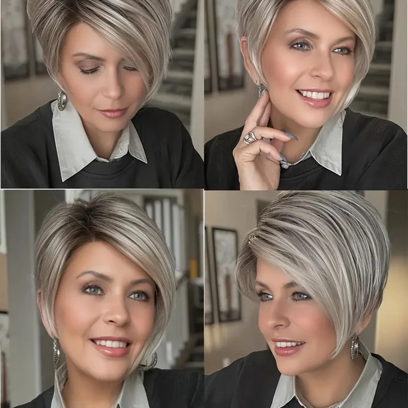 European and American style wig with side bangs, two-tone short straight hair, high-temperature fiber
European and American style wig with side bangs, two-tone short straight hair, high-temperature fiber