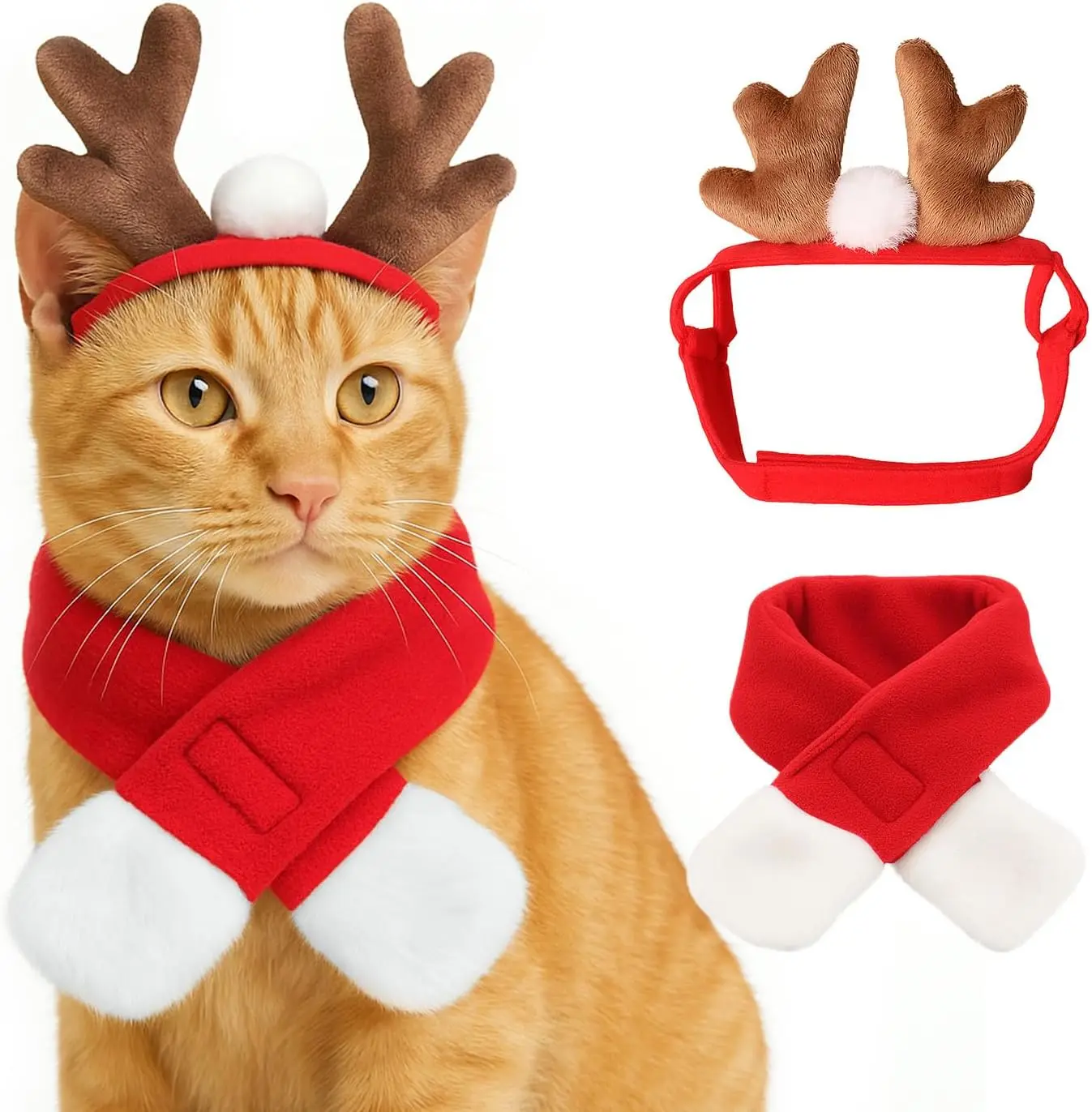 Christmas Cat Reindeer Costume Xmas Deer Antler Headband with Red Scarf Small Dogs Cats Santa Claus Reindeer and Scarves Outfit
Christmas Cat Reindeer Costume Xmas Deer Antler Headband with Red Scarf Small Dogs Cats Santa Claus Reindeer and Scarves Outfit