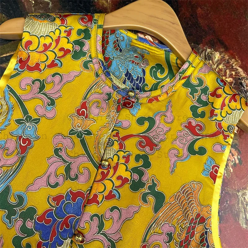 Print Yellow Qipao Top Women Elegant Sleeveless Jacket Hanfu Costume Female Tradition Mandarin Collar Tank Tops Sleeveless Coat
Print Yellow Qipao Top Women Elegant Sleeveless Jacket Hanfu Costume Female Tradition Mandarin Collar Tank Tops Sleeveless Coat