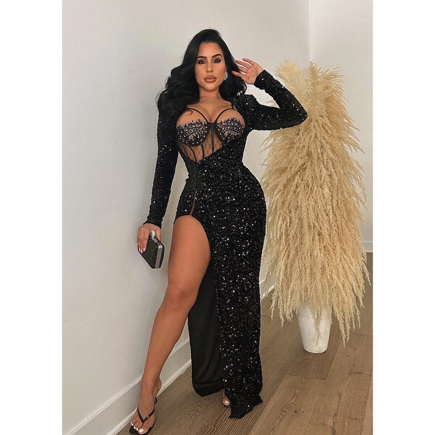 Sexy Shinny Sequins Long Sleeve Bodycon Dress Women Elegant Leg Split Elegant Evening Party Dresses Vestidos Free Shipping
Sexy Shinny Sequins Long Sleeve Bodycon Dress Women Elegant Leg Split Elegant Evening Party Dresses Vestidos Free Shipping