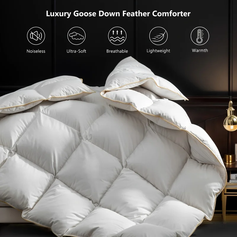 Luxurious Goose Down Comforter, Ultra Soft, Medium Warmth, Fluffy and Noiseless Bedding, Suitable for All Seasons, Comes with 8 
Luxurious Goose Down Comforter, Ultra Soft, Medium Warmth, Fluffy and Noiseless Bedding, Suitable for All Seasons, Comes with 8