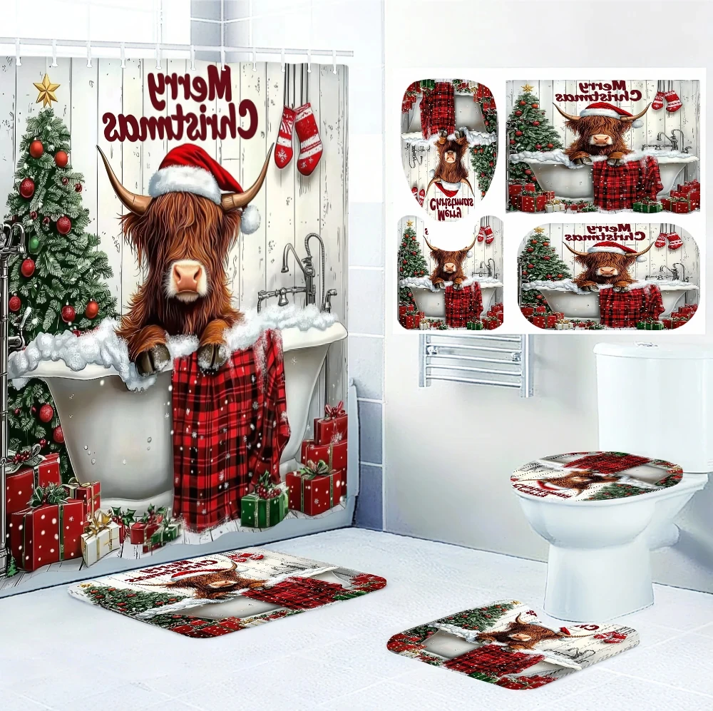 Набор из четырех предметов для ванной комнаты Christmas Bull — авангардная водонепроницаемая занавеска для душа, создающая полный комплект для ванной комнаты
Набор из четырех предметов для ванной комнаты Christmas Bull — авангардная водонепроницаемая занавеска для душа, создающая полный комплект для ванной комнаты