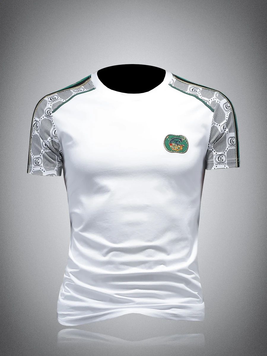 Модная мужская футболка с коротким рукавом из шелковистого хлопка, с круглым вырезом, летняя, дышащая, в городском стиле, с принтом
Модная мужская футболка с коротким рукавом из шелковистого хлопка, с круглым вырезом, летняя, дышащая, в городском стиле, с принтом