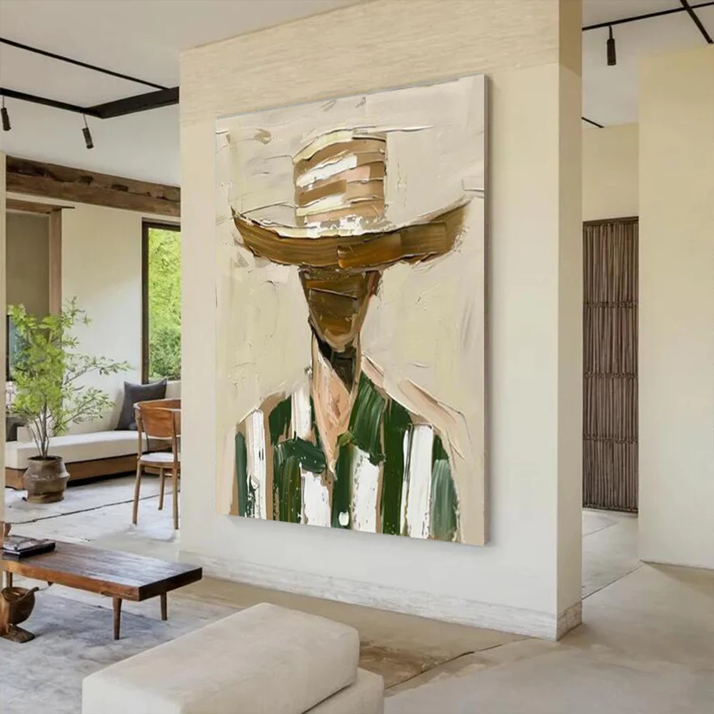 Abstract Cowboy Portrait Oil Painting Beige Green Faceless Figure Art Modern Western Theme Home Decor
Abstract Cowboy Portrait Oil Painting Beige Green Faceless Figure Art Modern Western Theme Home Decor
