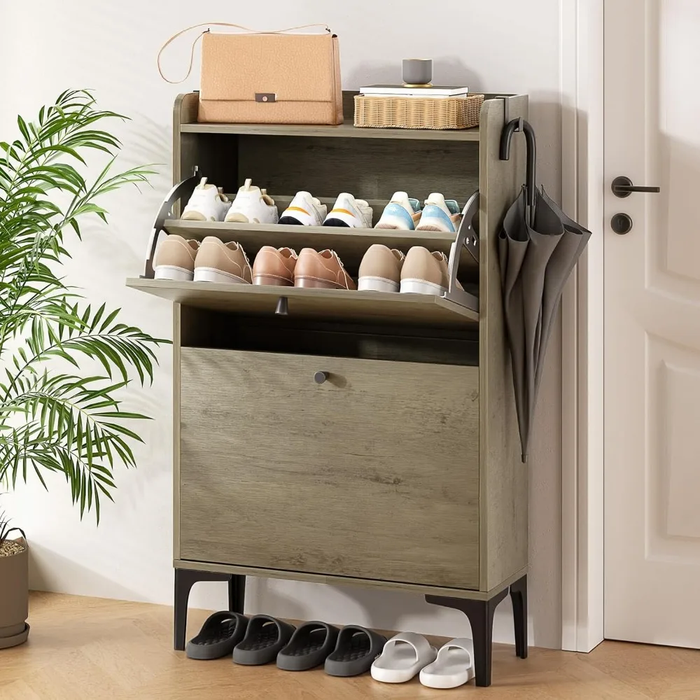 Shoe Storage Cabinet with 2 Flip Drawers, Farmhouse Shoe Cabinet for Entryway, Hidden Slim Narrow Storage Rack Freestandi
Shoe Storage Cabinet with 2 Flip Drawers, Farmhouse Shoe Cabinet for Entryway, Hidden Slim Narrow Storage Rack Freestandi