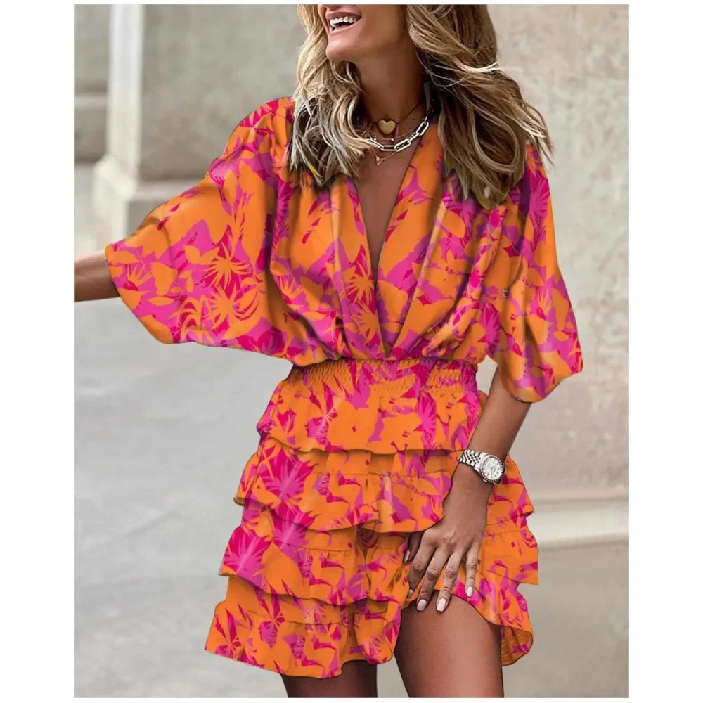 CPSYMYM Fashion Women Elegant Lace-up Ruffle Beach Mini Dress Female Fall V Neck Loose Batwing Hafl Sleeve Print Dress Casual St
CPSYMYM Fashion Women Elegant Lace-up Ruffle Beach Mini Dress Female Fall V Neck Loose Batwing Hafl Sleeve Print Dress Casual St