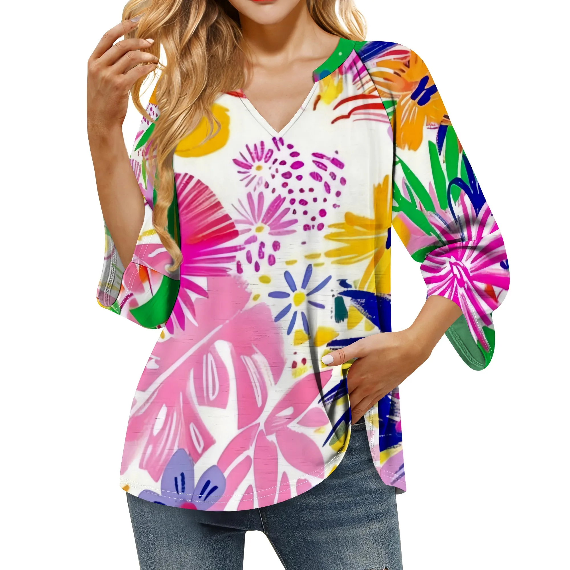 Neon Flowers Graphics Shirts for Women 3/4 Length Sleeve Womens Tops Dressy Casual Blouses V Neck Tee Shirts
Neon Flowers Graphics Shirts for Women 3/4 Length Sleeve Womens Tops Dressy Casual Blouses V Neck Tee Shirts