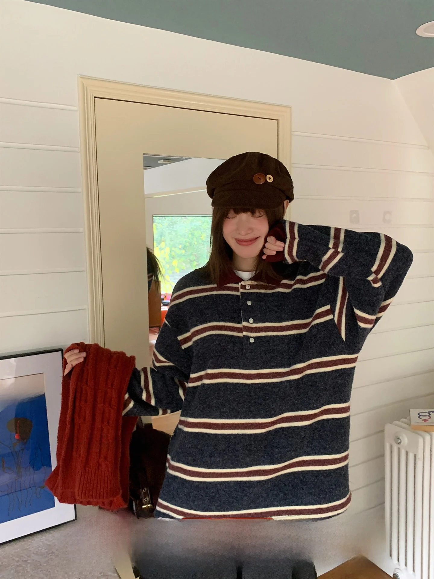 Casual Diamond irt Vintage Brued Striped Loose Fit Girls High Waist Regular Sve Length ort Collar Design Turn-D...
Casual Diamond irt Vintage Brued Striped Loose Fit Girls High Waist Regular Sve Length ort Collar Design Turn-D...