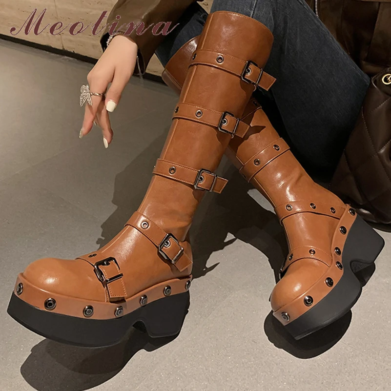 Meotina Women Genuine Leather Knee High Long Boots Round Toe Thick High Heels Buckle Zipper Gogo Boots Ladies Punk Shoes Winter
Meotina Women Genuine Leather Knee High Long Boots Round Toe Thick High Heels Buckle Zipper Gogo Boots Ladies Punk Shoes Winter