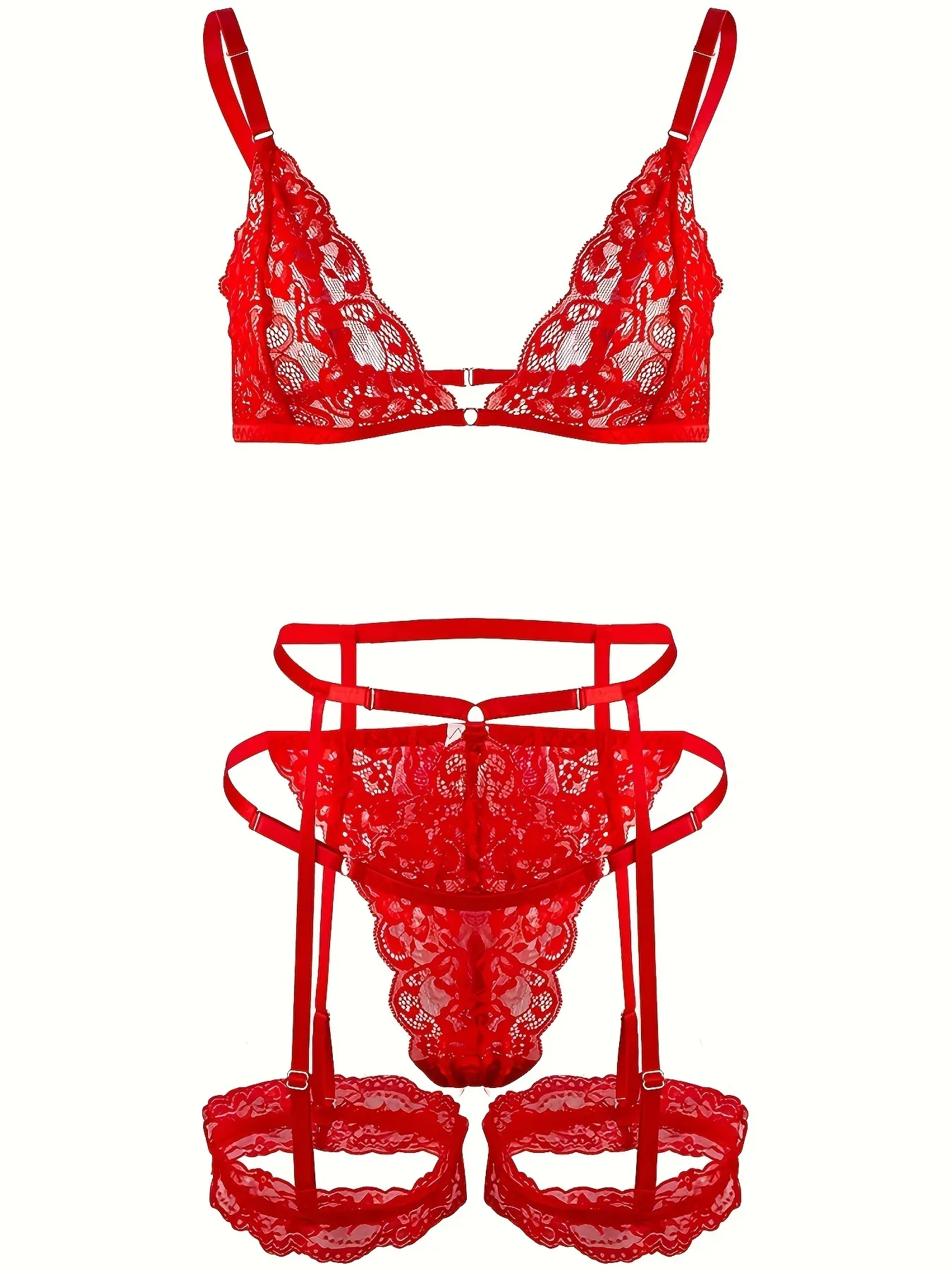 Women's Plus Erotic Lingerie Set Hot Lace Trim Front Buckle Triangle Bra & Panty & Garter Belt & Leg Rings Lingerie 4pcs Set
Women's Plus Erotic Lingerie Set Hot Lace Trim Front Buckle Triangle Bra & Panty & Garter Belt & Leg Rings Lingerie 4pcs Set