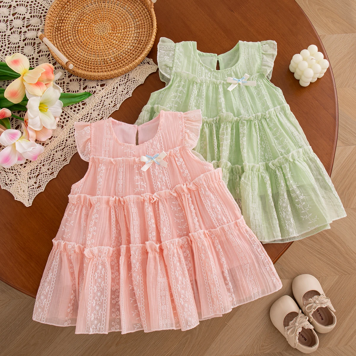 Baby Dresses Summer Cotton Solid Color Bow Flower Embroidery Small Fly Sleeve Baby Girl Dress Sweet And Cute Beach Baby Clothing
Baby Dresses Summer Cotton Solid Color Bow Flower Embroidery Small Fly Sleeve Baby Girl Dress Sweet And Cute Beach Baby Clothing