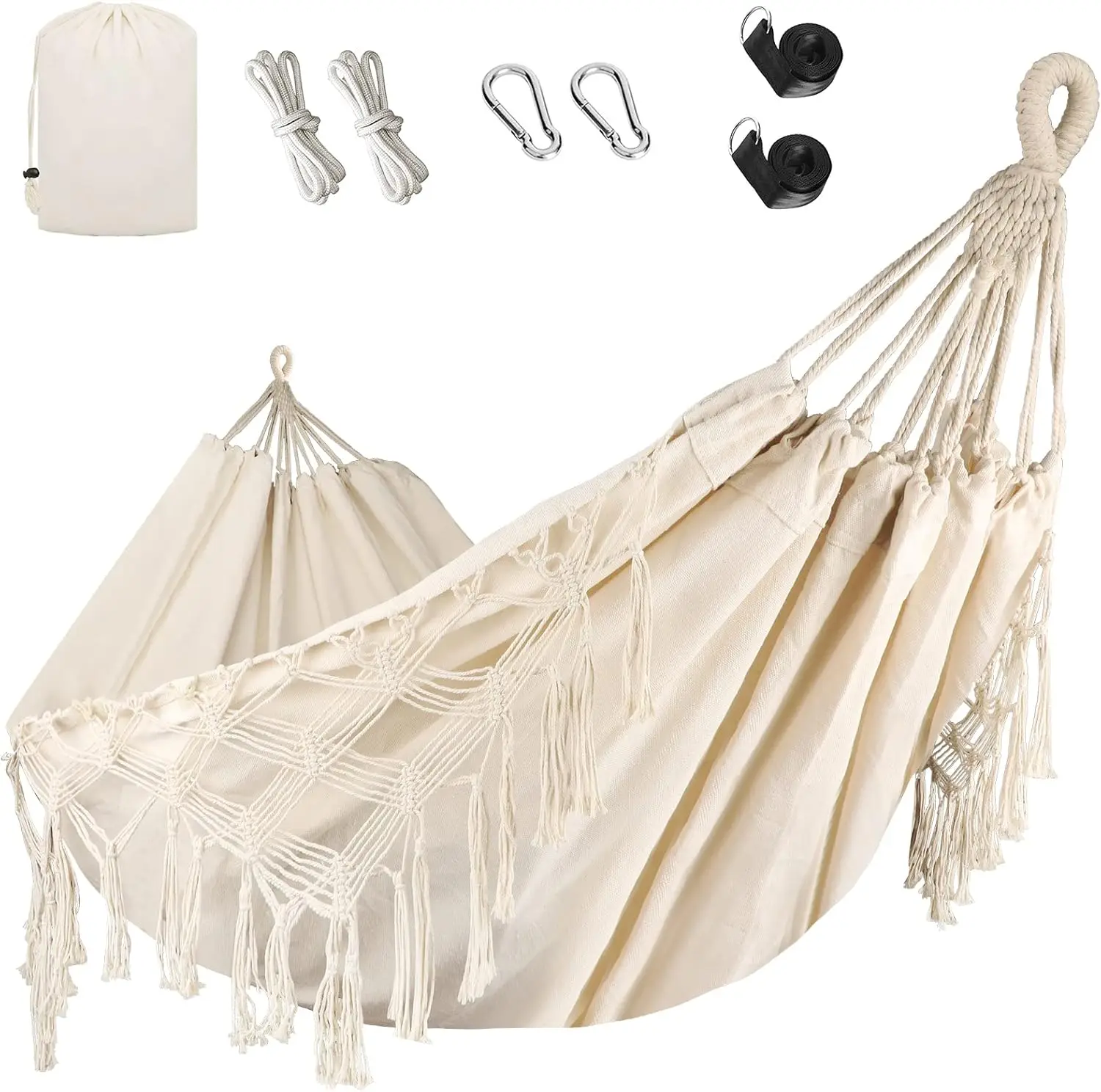 Heavy Duty 500 lb Double Hammock with Tassels and Straps for Outdoor Camping Patio Balcony Beige
Heavy Duty 500 lb Double Hammock with Tassels and Straps for Outdoor Camping Patio Balcony Beige