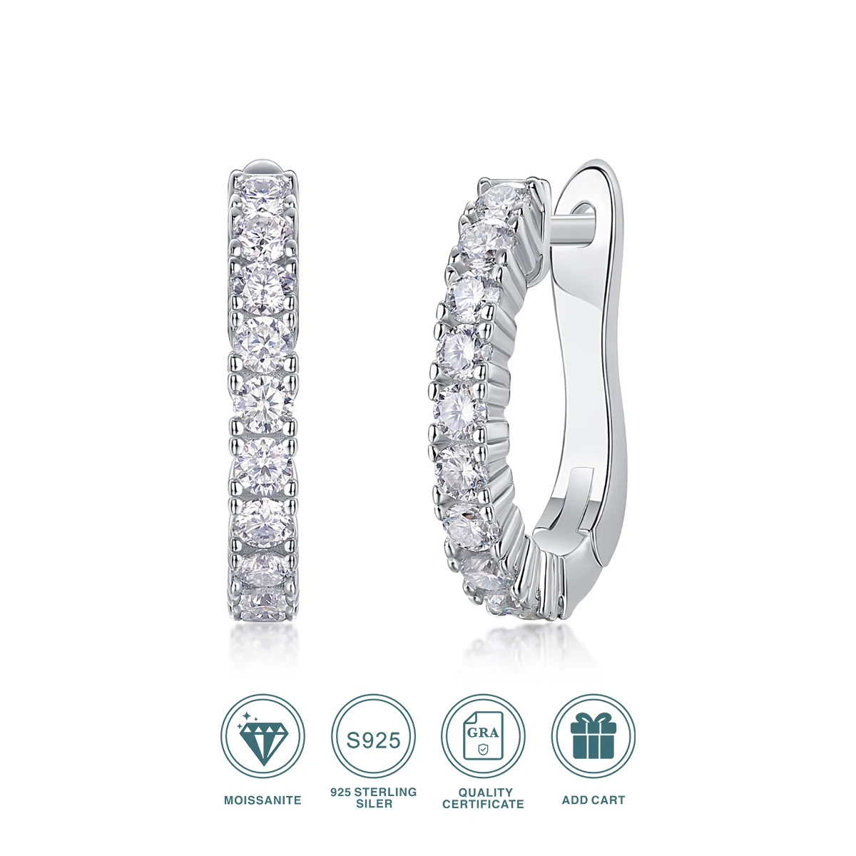 JIUZUAN 925 Sterling Silver Hoop Earrings with Moissanite, Elegant Round Shape, Hypoallergenic, Ideal for Daily Wear or Special
JIUZUAN 925 Sterling Silver Hoop Earrings with Moissanite, Elegant Round Shape, Hypoallergenic, Ideal for Daily Wear or Special