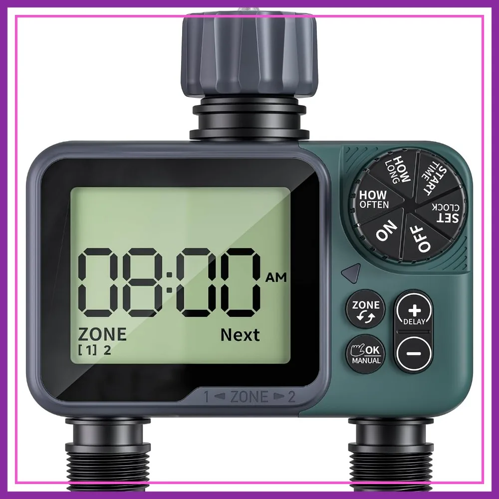 2 Zone Sprinkler Timer for Garden Hose, Yard, Lawn, Pool – Programmable Irrigation Controller with Rain Delay, IP66 Waterproof
2 Zone Sprinkler Timer for Garden Hose, Yard, Lawn, Pool – Programmable Irrigation Controller with Rain Delay, IP66 Waterproof