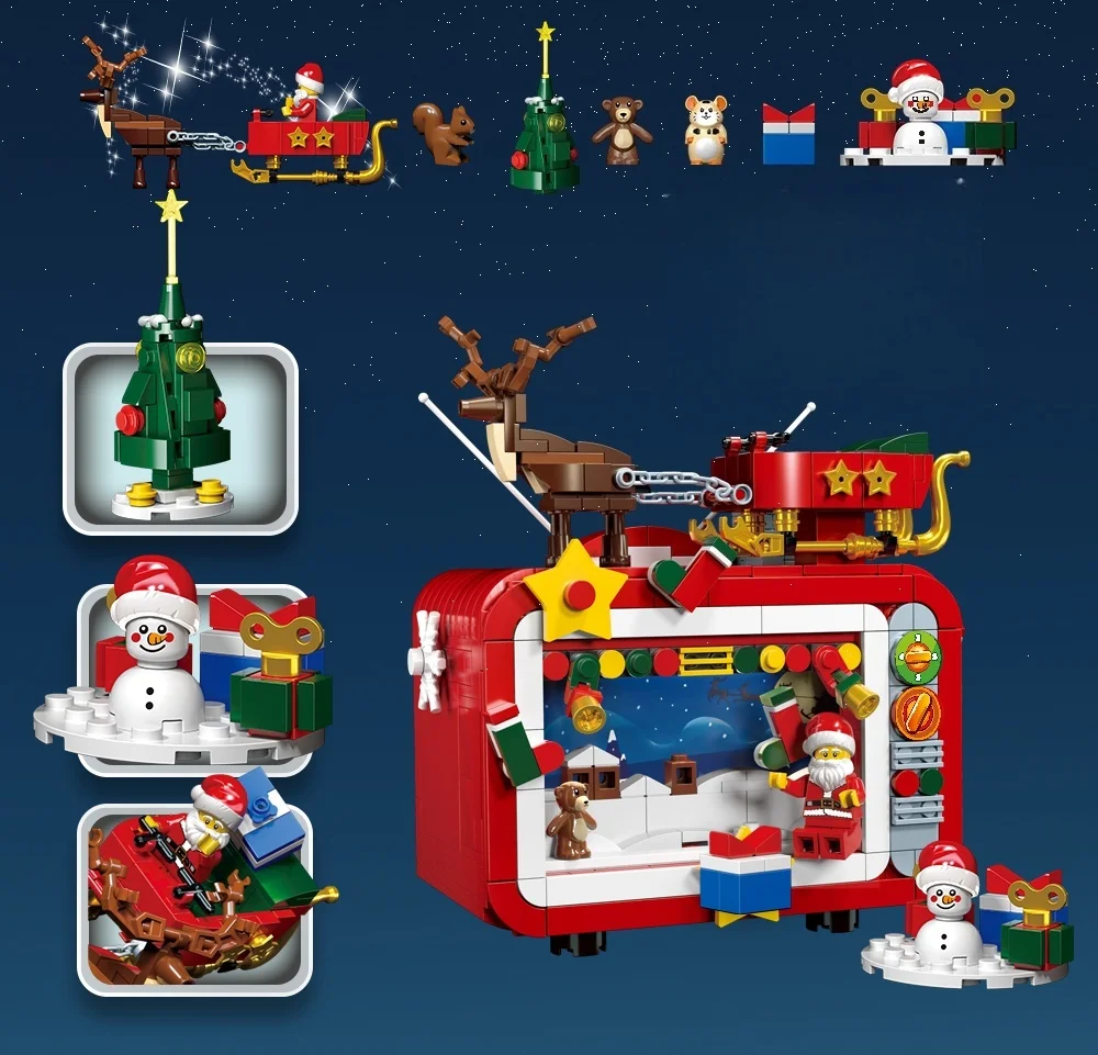 New Christmas tree TV model building blocks MOC Christmas Snowman Santa Claus sleigh assembly decorative brick toys Holiday gift
New Christmas tree TV model building blocks MOC Christmas Snowman Santa Claus sleigh assembly decorative brick toys Holiday gift