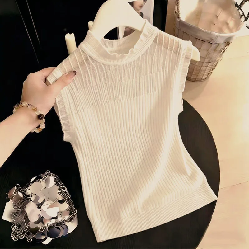 Knitted Sweater Women Pullovers New Summer Sleeveless Lace Sweaters Knit Sweater Pullover Women Tops O-Neck Women Clothing Q4663
Knitted Sweater Women Pullovers New Summer Sleeveless Lace Sweaters Knit Sweater Pullover Women Tops O-Neck Women Clothing Q4663