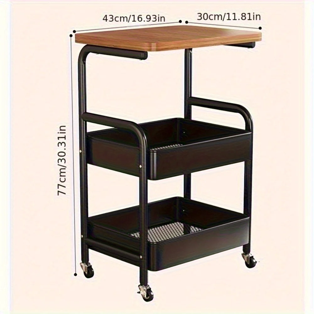 Customizable Rolling Cart with Tabletop, Metal Tool and Snack Rack with Storage, Durable Carbon Steel Frame
