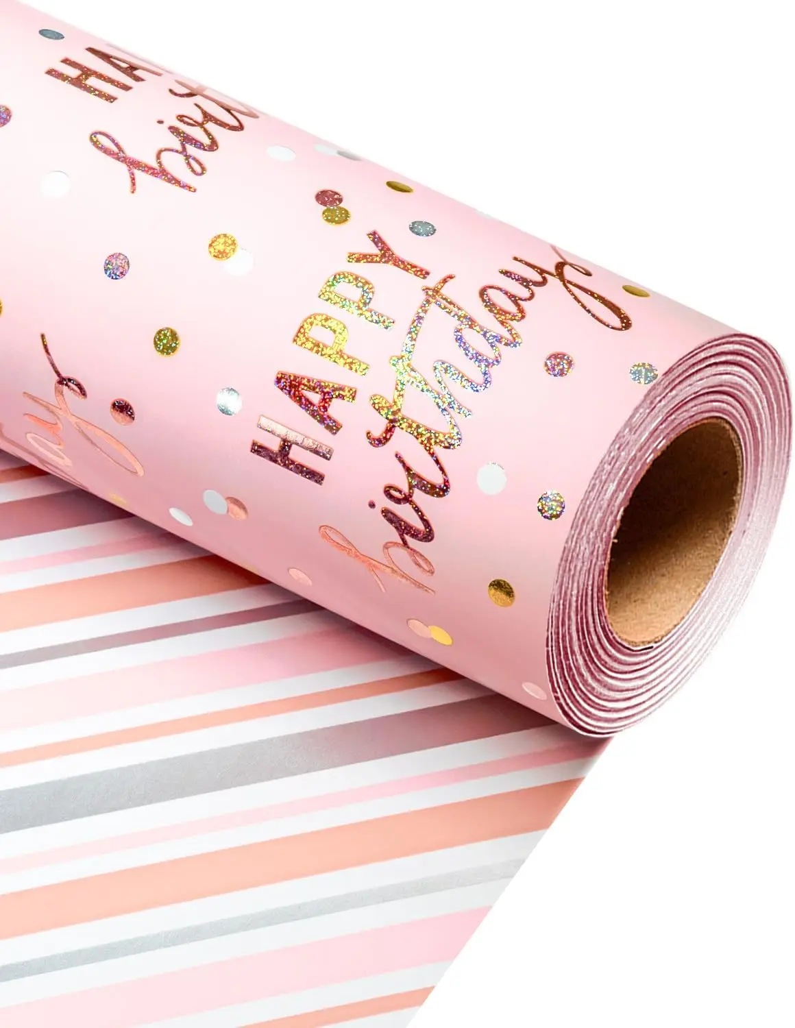 Birthday Wrapping Paper Roll Pink Metallic Holographic Happy Birthday Wrapping Paper Featuring Reversible Stripe Gift Wrap Paper
Birthday Wrapping Paper Roll Pink Metallic Holographic Happy Birthday Wrapping Paper Featuring Reversible Stripe Gift Wrap Paper