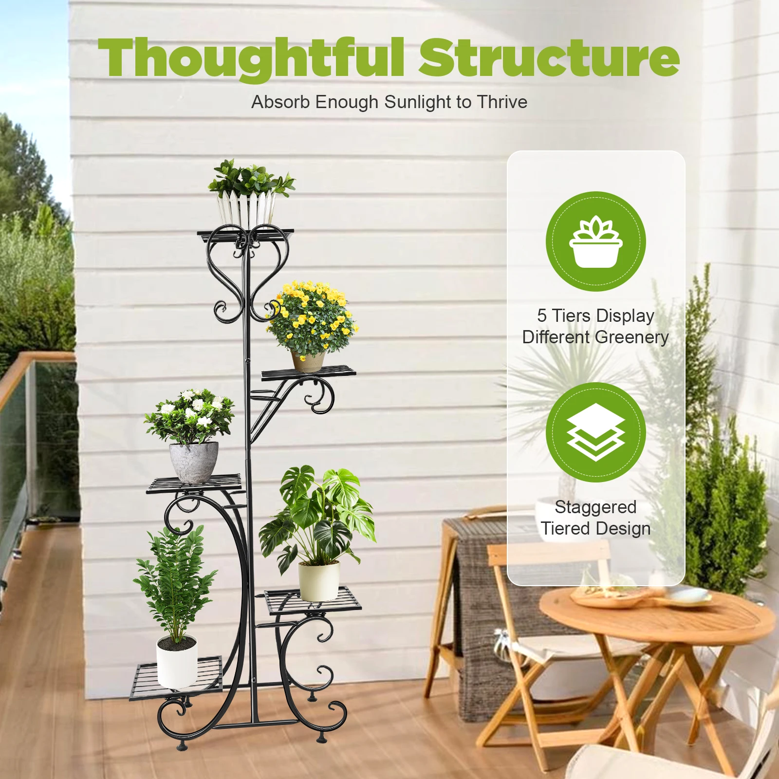 5 Tiers Multifunctional Flower Pot Stand Strong Load-bearing Capacity Iron Floor Standing for Planting Displaying Flowers Black
5 Tiers Multifunctional Flower Pot Stand Strong Load-bearing Capacity Iron Floor Standing for Planting Displaying Flowers Black