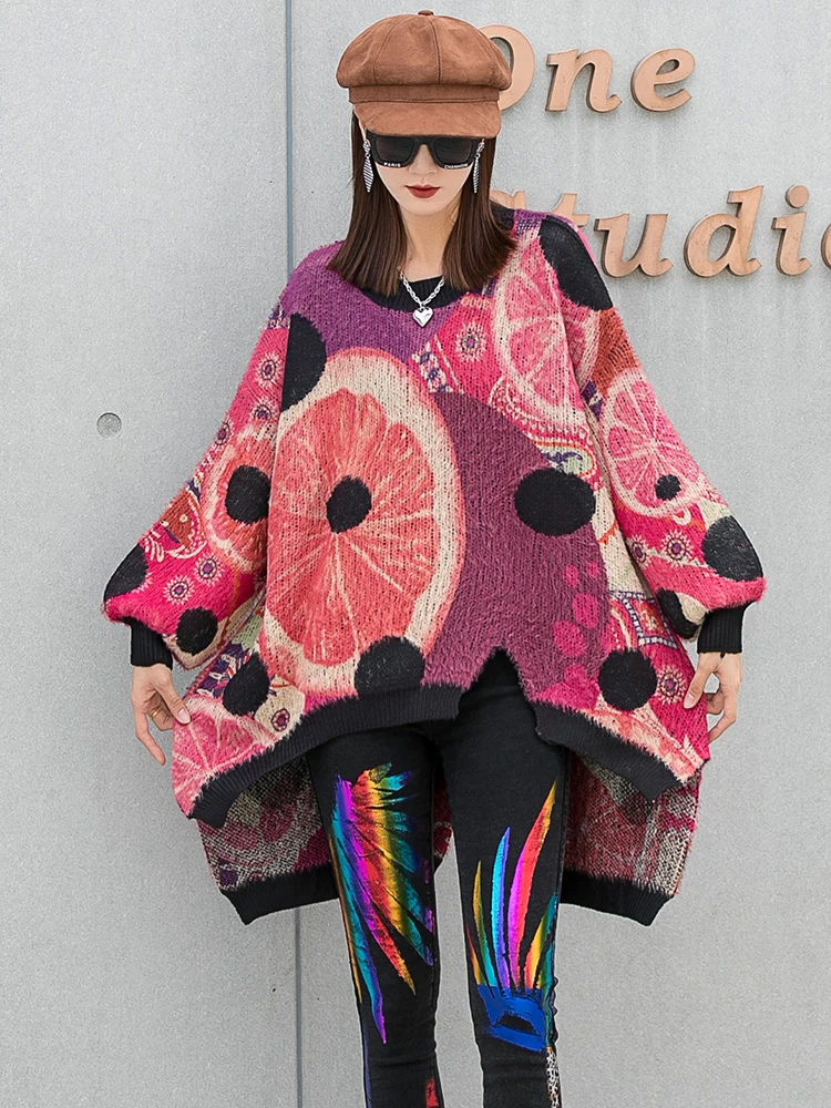 Fashion Printed Round Neck Long Sleeve Irregular Knitted Pullover Sweater For Women Autumn Winter Designer Women's Clothing
Fashion Printed Round Neck Long Sleeve Irregular Knitted Pullover Sweater For Women Autumn Winter Designer Women's Clothing
