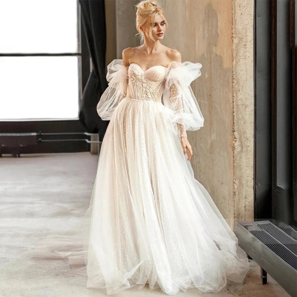 Elegant Simple Off Shoulder Detachable Sleeves Wedding Dresses For Women Bride Romantic Lace Exquisite Sexy Backless Bridal Gown
Elegant Simple Off Shoulder Detachable Sleeves Wedding Dresses For Women Bride Romantic Lace Exquisite Sexy Backless Bridal Gown