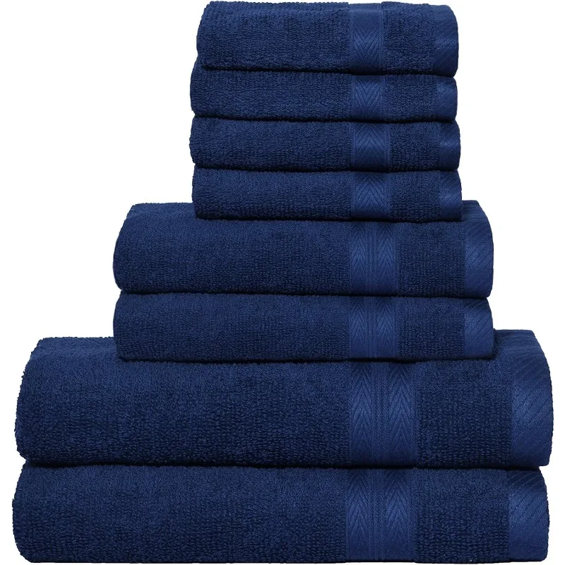 Navy Blue Towel Set - 8 Piece Bathroom Towel Set - 100% Ring Spun Cotton, 2 Bath 27x54, 2 Hand Towel 16x28 and 4 Washcloth
Navy Blue Towel Set - 8 Piece Bathroom Towel Set - 100% Ring Spun Cotton, 2 Bath 27x54, 2 Hand Towel 16x28 and 4 Washcloth