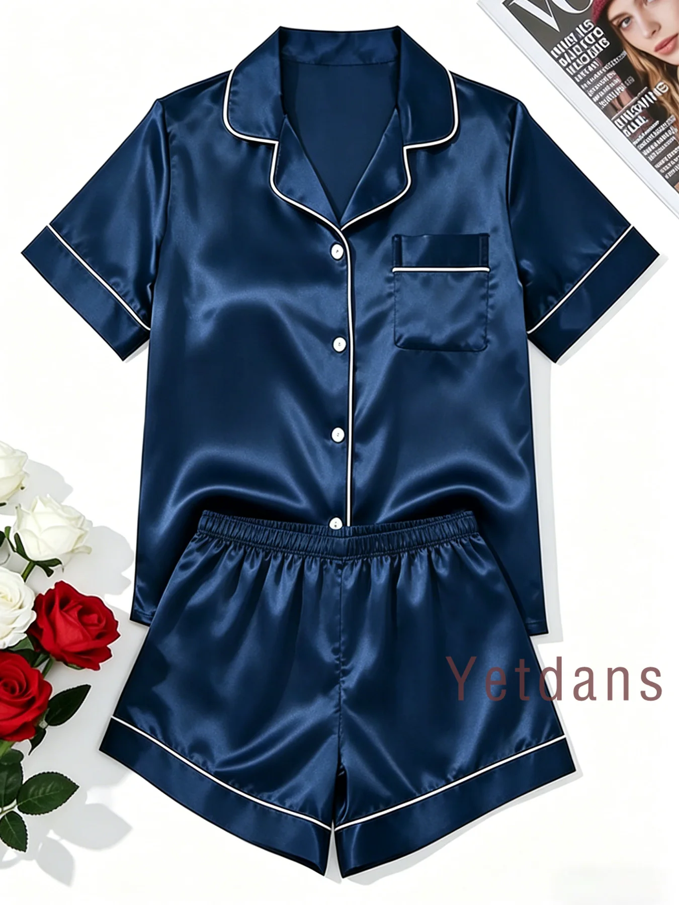 Satin Pajama Set Women Summer Faux Silk Pajamas 2Pcs Button Down Loungewear Top & Shorts with Contrast Binding Casual Sleepwear
Satin Pajama Set Women Summer Faux Silk Pajamas 2Pcs Button Down Loungewear Top & Shorts with Contrast Binding Casual Sleepwear