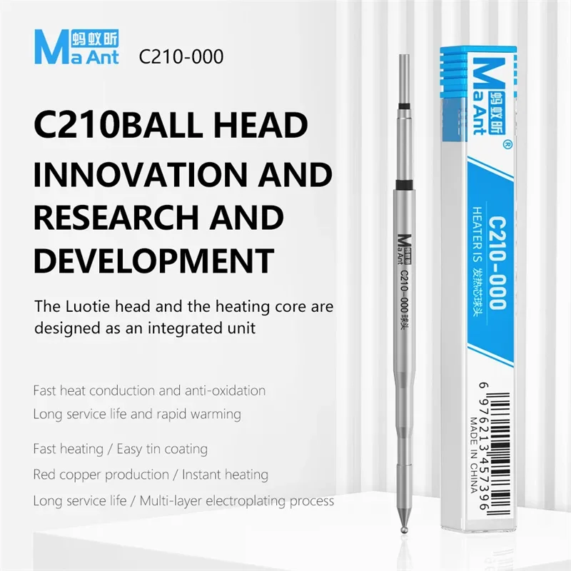 MaAnt C210-000 Integrated Soldering Tip with Ball Head Fast Heat Conduction Anti-oxidation Fast Heating Ball Head Heating Core
MaAnt C210-000 Integrated Soldering Tip with Ball Head Fast Heat Conduction Anti-oxidation Fast Heating Ball Head Heating Core