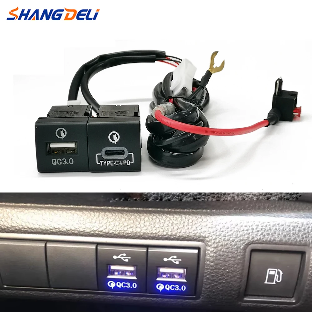 Автомобильный синий свет QC3.0 USB Type C PD, двойная розетка для зарядного устройства, адаптер питания, подходит для Toyota PRADO 2018-2022
Автомобильный синий свет QC3.0 USB Type C PD, двойная розетка для зарядного устройства, адаптер питания, подходит для Toyota PRADO 2018-2022