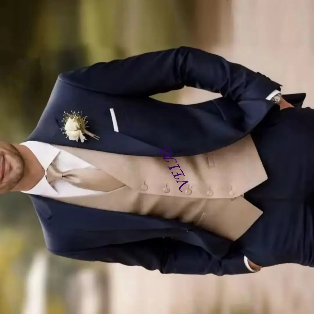 Customized Navy Blue & Beige 3 Piece Men's Tuxedo Set for Groom Groomsman Wedding Party Prom Business Formal Male Suit Blazer Ve
Customized Navy Blue & Beige 3 Piece Men's Tuxedo Set for Groom Groomsman Wedding Party Prom Business Formal Male Suit Blazer Ve
