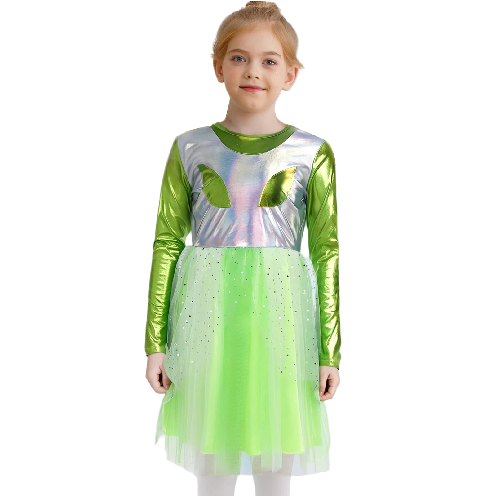Halloween Alien Cosplay Costume Outer Space Cutie Long Sleeve Sequins Tulle Dress for Carnival Party Alien Role Play Wear
Halloween Alien Cosplay Costume Outer Space Cutie Long Sleeve Sequins Tulle Dress for Carnival Party Alien Role Play Wear