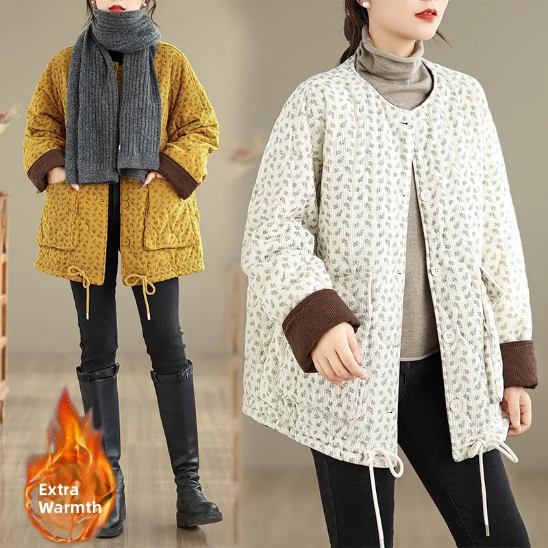 Thiened Cotton Padded Jaet Winter Warm round Ne Print Corduroy Oversize Medium Length Coat for Women Commute Sle
Thiened Cotton Padded Jaet Winter Warm round Ne Print Corduroy Oversize Medium Length Coat for Women Commute Sle