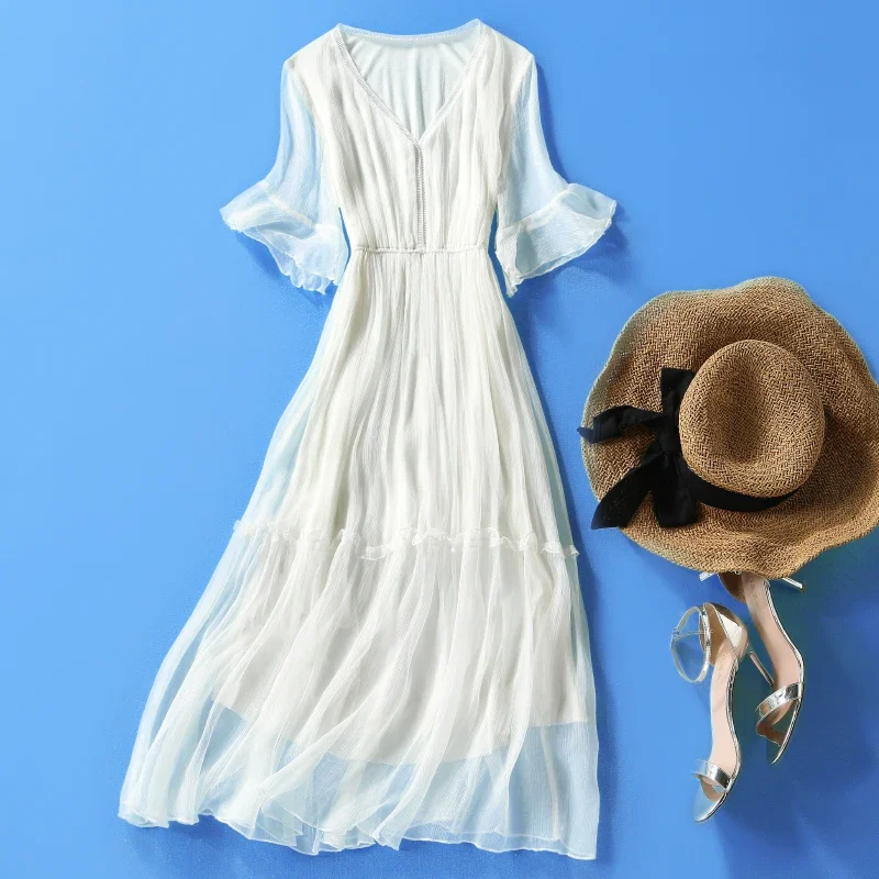 100% Silk Summer Dress For Women 2024 White Beach Dress Female Elegant Midi Ladies Dresses Casual Vestido De Mujer Pph4816
100% Silk Summer Dress For Women 2024 White Beach Dress Female Elegant Midi Ladies Dresses Casual Vestido De Mujer Pph4816