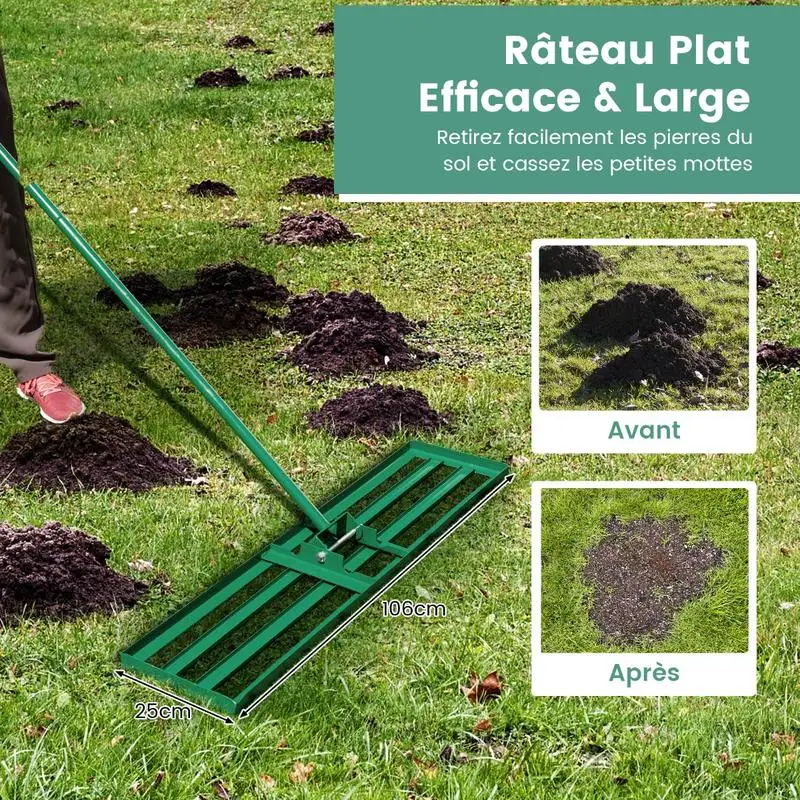 42 x 10 Inch Lawn Leveling Rake with Ergonomic Handle-Green
42 x 10 Inch Lawn Leveling Rake with Ergonomic Handle-Green