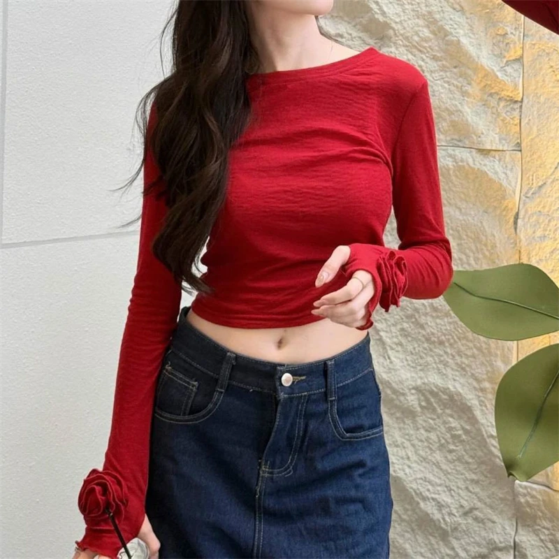 New Summer Women's Round Neck Elastic Slim Fit 3D Floral Decoration Long Sleeve T-ShirtFashionable Casual Knitted Base Layer Top
New Summer Women's Round Neck Elastic Slim Fit 3D Floral Decoration Long Sleeve T-ShirtFashionable Casual Knitted Base Layer Top