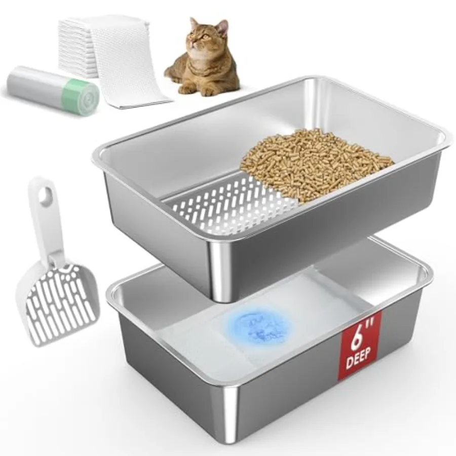 19.6''x13.7''x6'' Stainless Steel Litter Box, Open Top Sifting Litter Box for Pine Pellets, Metal Litter Pan Tray System with P
19.6''x13.7''x6'' Stainless Steel Litter Box, Open Top Sifting Litter Box for Pine Pellets, Metal Litter Pan Tray System with P