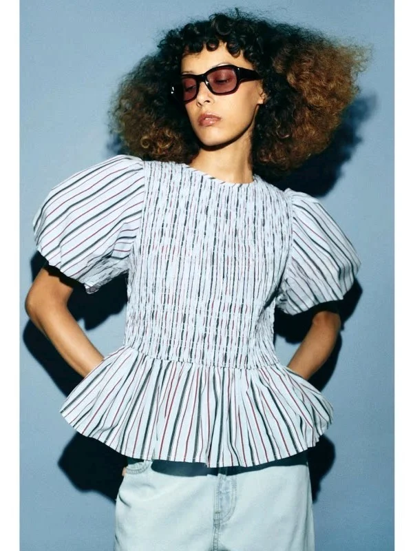 Summer Women's Elastic Waist round Neck Balloon Sleeve Striped Honeycomb Pattern Top French Style Slim Fit Short Sleeve Shirt
Summer Women's Elastic Waist round Neck Balloon Sleeve Striped Honeycomb Pattern Top French Style Slim Fit Short Sleeve Shirt