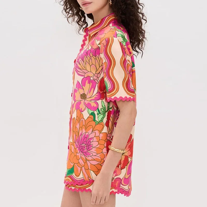 Отпускной наряд в стиле бохо с цветочным принтом, повседневный однобортный пляжный комплект из 2 предметов, летняя верхняя рубашка с отложным воротником и шорты на шнуровке, костюмы
Отпускной наряд в стиле бохо с цветочным принтом, повседневный однобортный пляжный комплект из 2 предметов, летняя верхняя рубашка с отложным воротником и шорты на шнуровке, костюмы