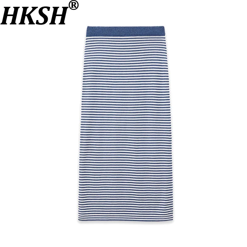 HKSH Summer New Women Skirt Striped Knitted Straight Slimming Versatile Simple Style Elegant Fashion Casual Trendy Skirts HK8157 
HKSH Summer New Women Skirt Striped Knitted Straight Slimming Versatile Simple Style Elegant Fashion Casual Trendy Skirts HK8157