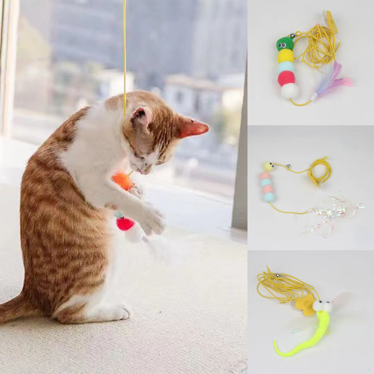 Cat Toys Self-Heat Relief Swing Hanging Door Hanging Stretchy Feather Teaser Stick Bells Cat Supplies
Cat Toys Self-Heat Relief Swing Hanging Door Hanging Stretchy Feather Teaser Stick Bells Cat Supplies