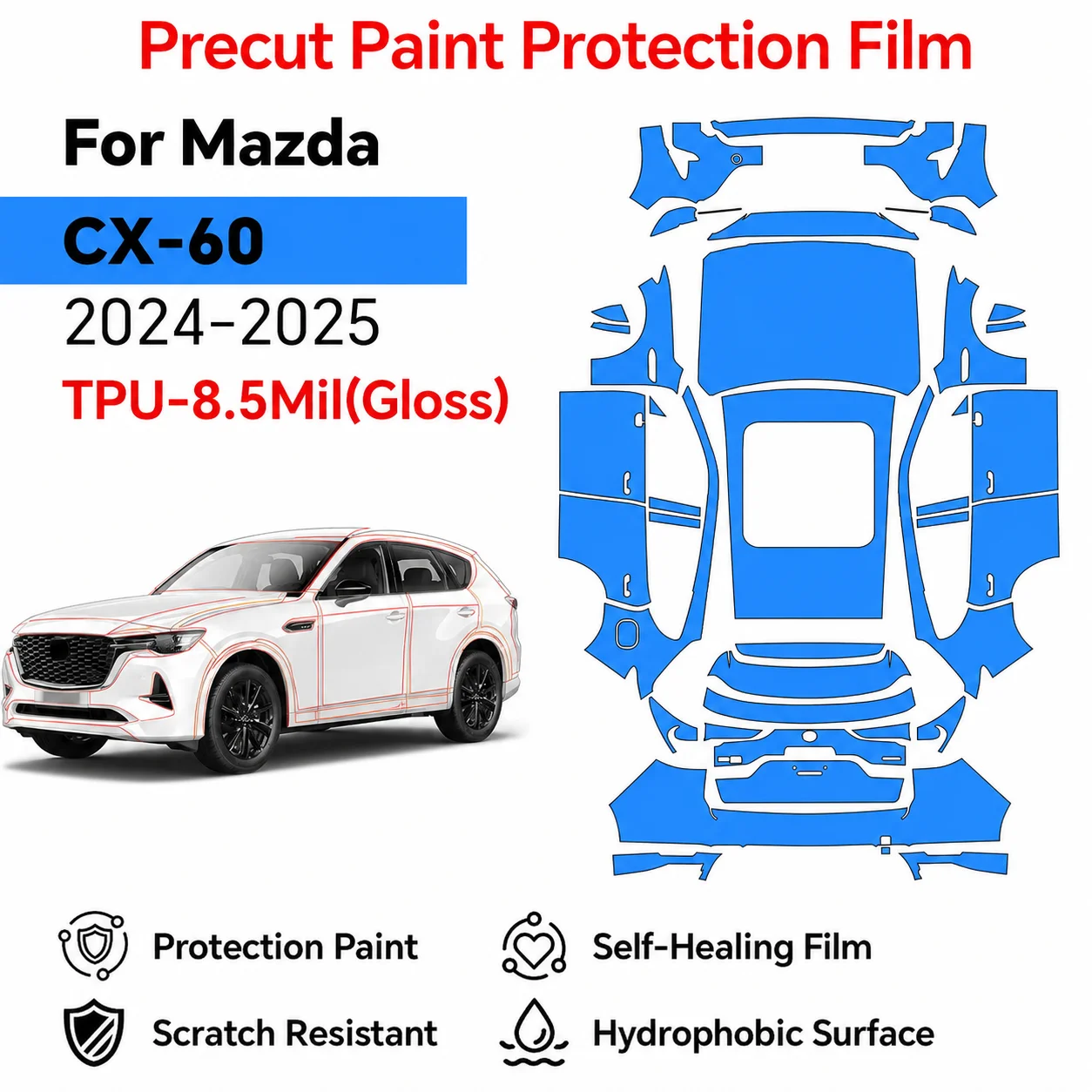 For Mazda CX-60 2024-2025 Car Paint Protection Film TPU Scratch Resistant Clear Bra Pre-cut PPF Decal Sticker Self-adhesive Kit
For Mazda CX-60 2024-2025 Car Paint Protection Film TPU Scratch Resistant Clear Bra Pre-cut PPF Decal Sticker Self-adhesive Kit