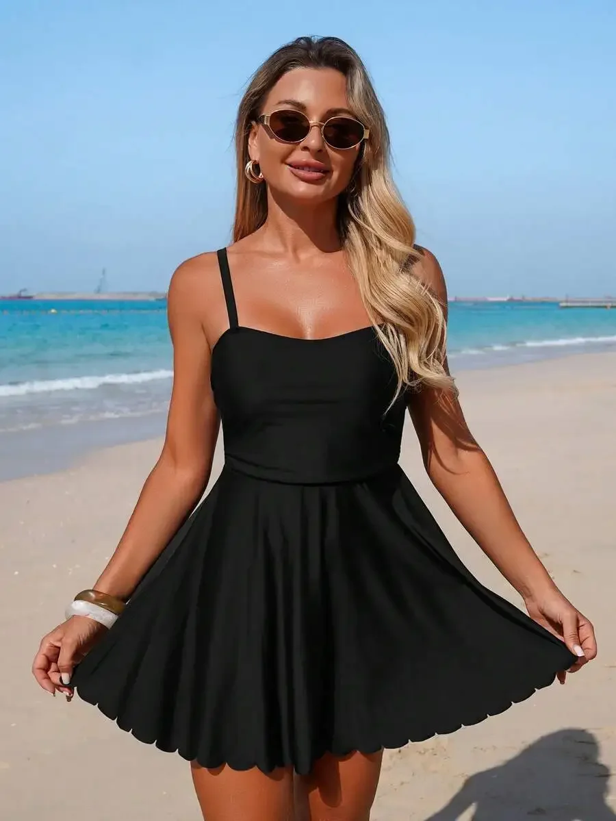 Women Solid Color Strap Ruffle Trim Beach Swimsuit Dress Summer Casual
Women Solid Color Strap Ruffle Trim Beach Swimsuit Dress Summer Casual