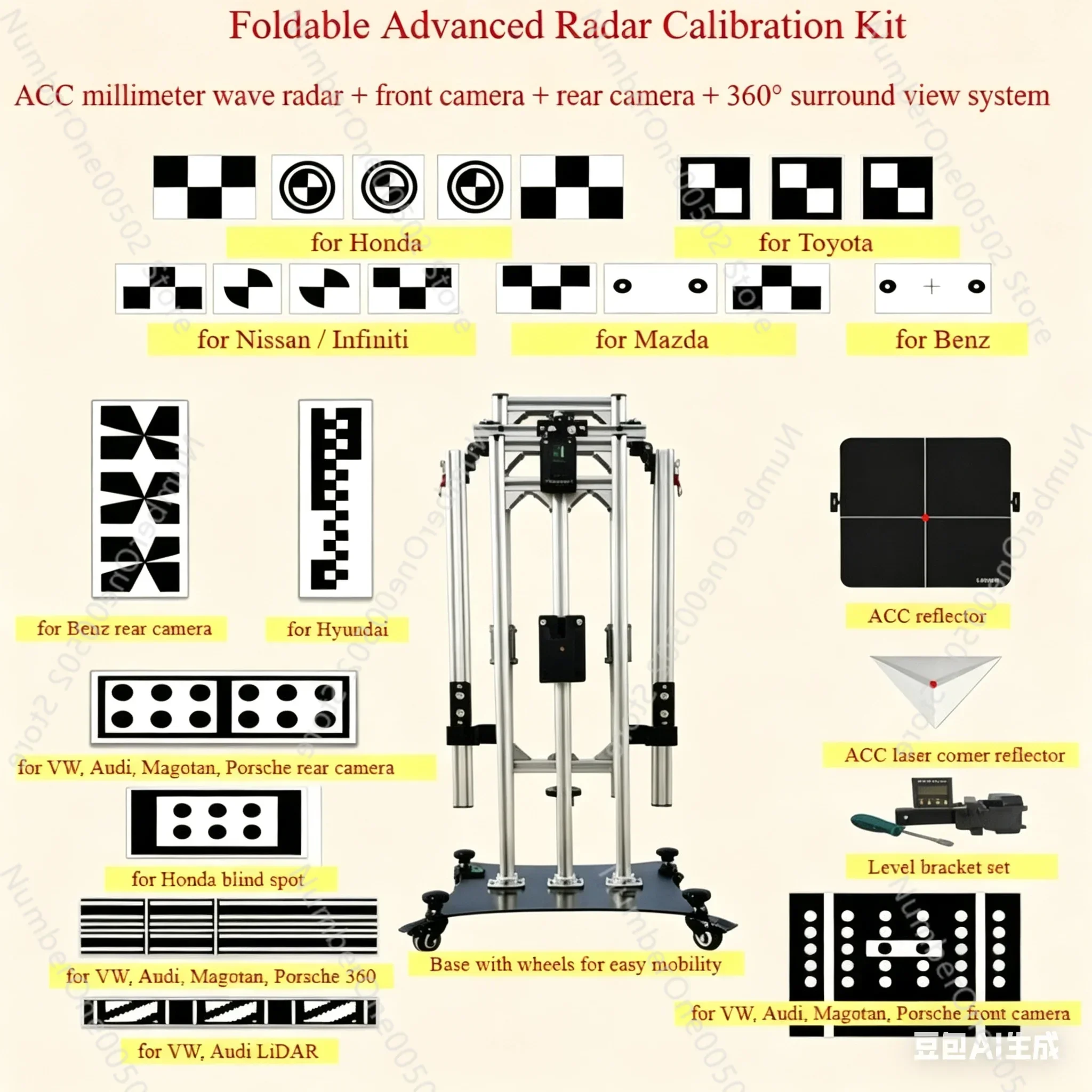 Foldable ADAS Calibration Complete Kit ACC mmWave Radar,Front Rear Camera,360 Surround View Calibration for Toyota,Honda,VW,Benz
Foldable ADAS Calibration Complete Kit ACC mmWave Radar,Front Rear Camera,360 Surround View Calibration for Toyota,Honda,VW,Benz